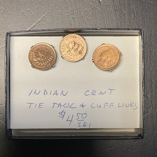Indian Cent Tie Tack And Two Cufflinks