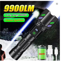 Bright LED White Laser Flashlight 26650 Zoom Tactical Torch Outdoor Lantern