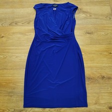 Lauren Ralph Lauren Womens 8 UK Blue Sleeveless Ruched Sheath Dress Elegant