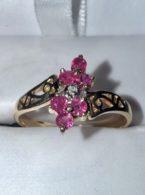 Nachlass massiver 10K Gold Rundschliff natürlicher Rubin Diamant Ring Größe 6,5