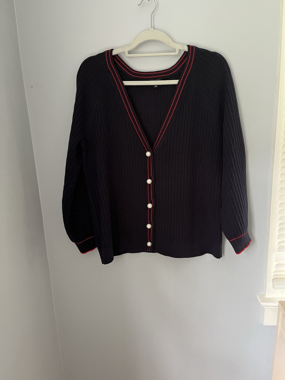 Talbots Women's Navy Blue N Red Strippes Cardigan Sweater Pearl Buttons Size 1X