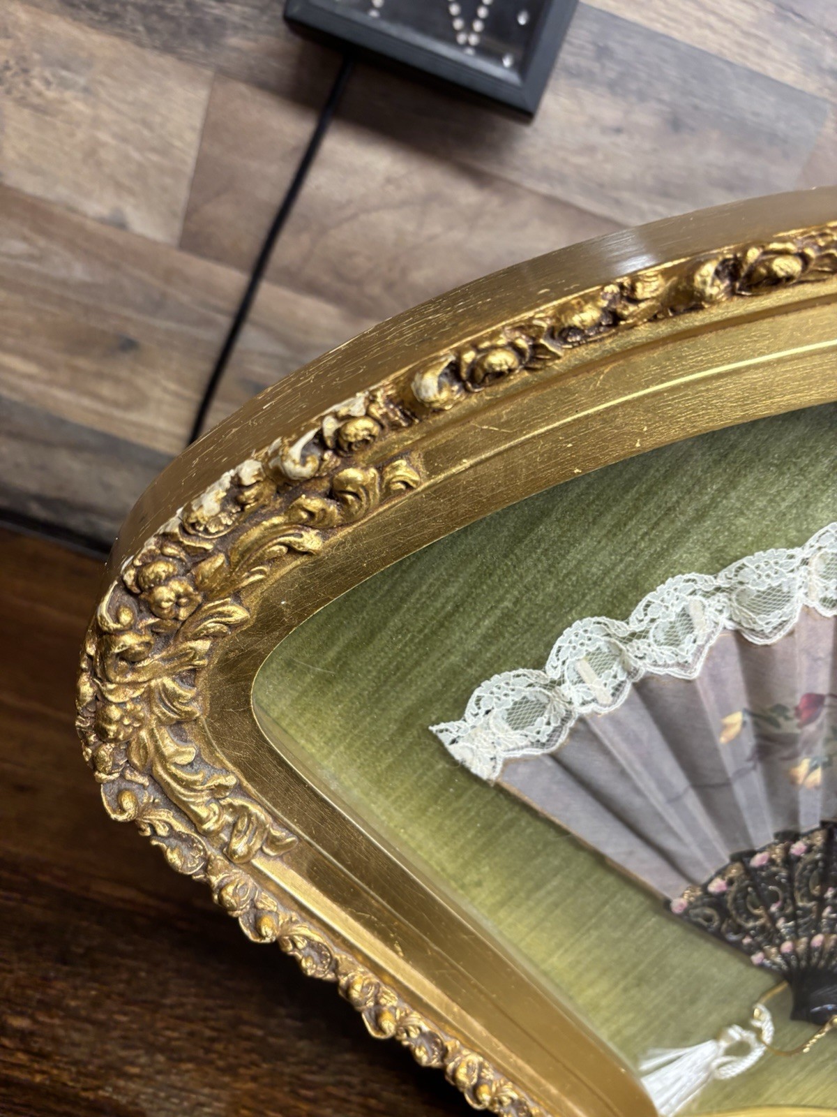 Fan Shadow Box Vintage Hand-Painted Fan Shadow Box Display, Unknown Maker | Antique
