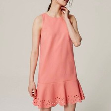 Ann Taylor LOFT Laser Cut Floral Flounce Dress Size 2P Coral Peony Color NWT
