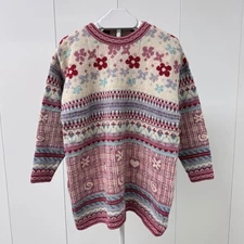 Vintage Blarney Woollen Mills Pink Flower Heart Pattern Wool Sweater Med/Large