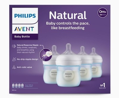 Philips AVENT Natural Bottle Set 4x 125ml BPA-Free Anti-Colic Wide Neck 0m+