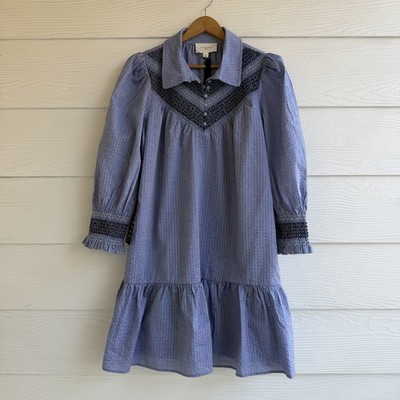TUCKERNUCK Pomander Place Venice Mini Dress Size L Blue Seersucker NWT