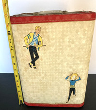Vintage Beige  Red Steamer Trunk / Case for Barbie  Ken  Wood  Metal