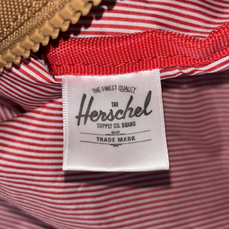 Herschel Supply Co Duffel Bag Tan Blue Canvas Weekender Travel Shoulder Strap - Image 4 of 4