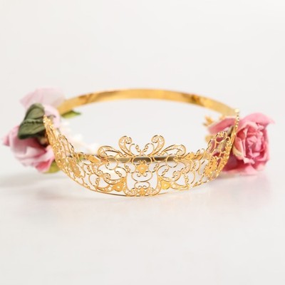 DOLCE & GABBANA Headband Gold Floral Tiara Pink Roses 