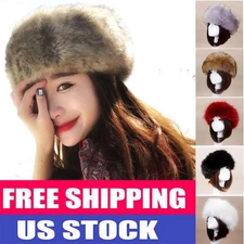 Women Russian Fluffy Faux Fur Headband Hat Mod Wife Winter Ear Flap Ski Cap Warm