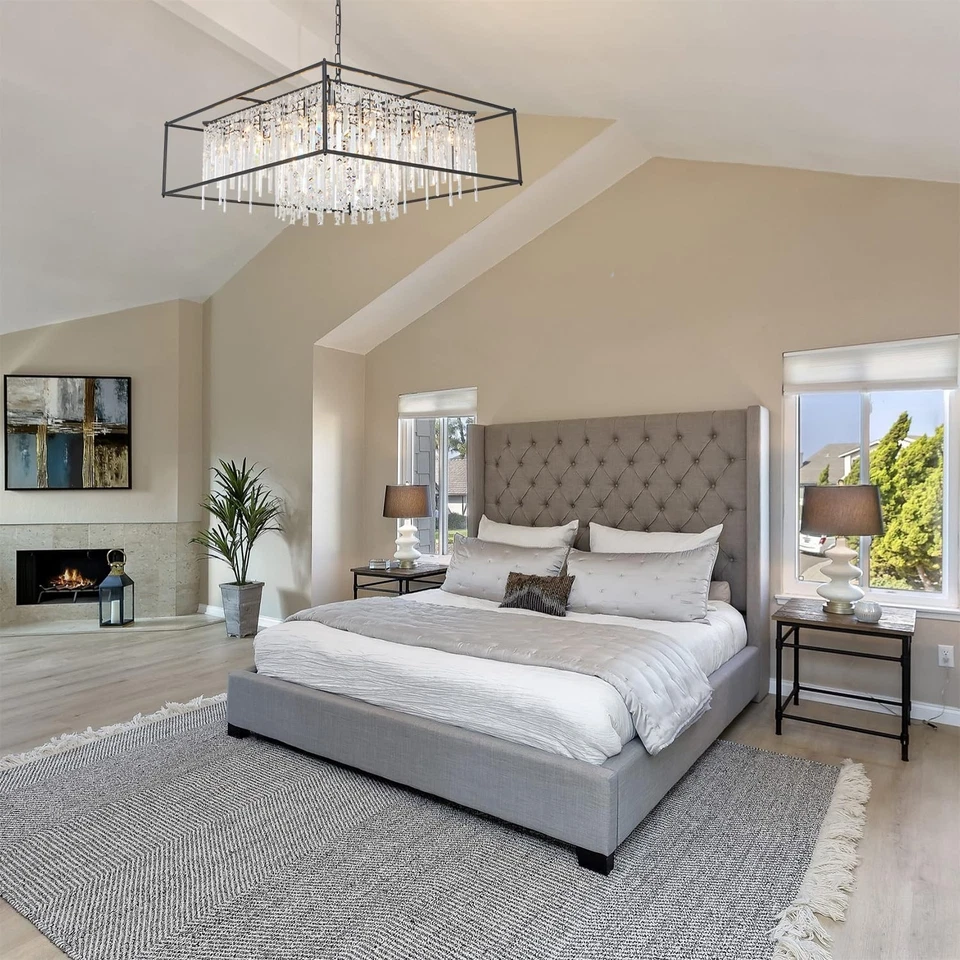 27.5 inch Modern Crystal Chandelier for Dining Room,Black Square Farmhouse In... - Image 4 of 4