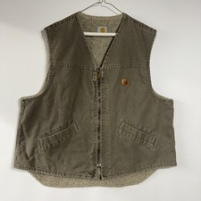 VTG Carhartt Vest Men's XXL V13 DES Desert Gray Sherpa Lined Duck Canvas USA