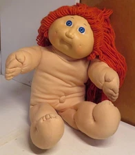 1984 Cabbage Patch Kids Doll Red Yarn Hair Blue Eyes Naked Vintage Baby 16" OAA