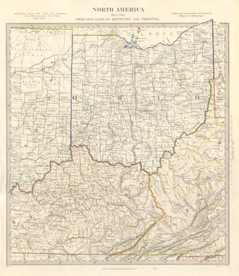 USA. Ohio mit Teilen von Kentucky, Virginia & Indiana. Landkreise. SDUK 1846 Karte