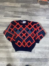 Vintage College Point Geometric Print Granny Core  Sweater Medium