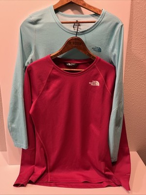 2 Northface Running Tops Long Sleeve Shirts Quickdry Sz M Outdoor Gear Blue/Pink