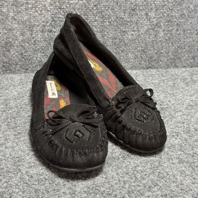 American Eagle Black Vintage Moccasin Flats Women s (Size 6.5 US) Jewels Front