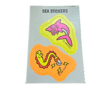 Vintage 1991 C.F.F. Sea Stickers Featuring Colorful Shark & Electric Eel 3'' NEW