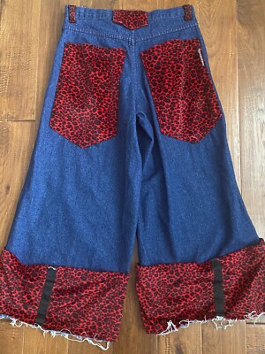90s/Y2K Hot Topic Fuzzy Red Leopard Print Wide Leg Skater Jean