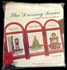 CHRISTMAS CROSS STITCH KIT DRESSING SCREEN TWAS THE NIGHT OLD WORLD RED FRAME
