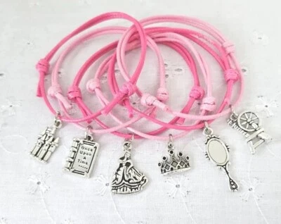 CUPCAKE0619 6 SLEEPING BEAUTY THEME FRIENDSHIP PRINCESS BRACELETS PARTY BAG GIFT FAVOURS