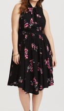 NTW Torrid Midi Challis Tie-Front Swing Dress Belt Floral