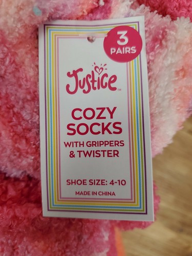 Justice Cozy Socks w/ Grippers & Twisters 3pk Shoe Size 10.5 - 4 Sherbert Colors - Picture 6 of 6