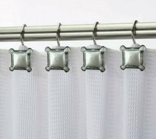 Household Trends Shower Curtain Hooks Decorative Silver Square Design Set 12 NIP