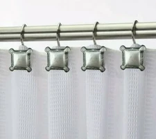 Household Trends Shower Curtain Hooks Decorative Silver Square Design Set 12 NIP
