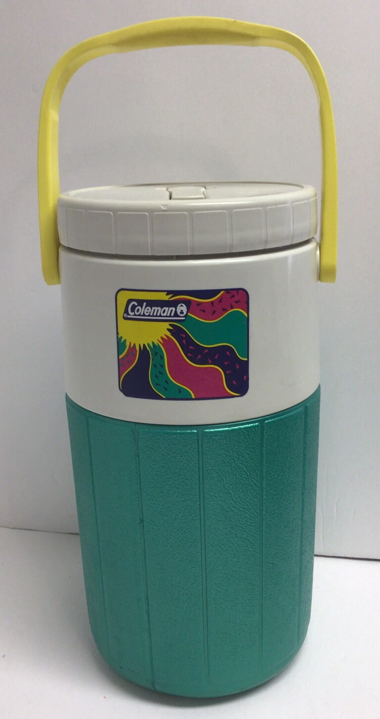 Vintage 90s Retro Coleman Water Drink Cooler Jug Neon Teal green Yellow 5590 HTF