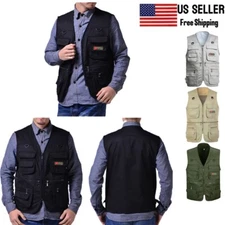 Mens Cargo Multi Pocket Utility Vest Fishing Hiking Camping Gilet Waistcoat Tops