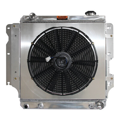 SPAWON Aluminum Radiator + Fan Shroud For Jeep Wrangler Chevy 1987-06 V8 3Row AT