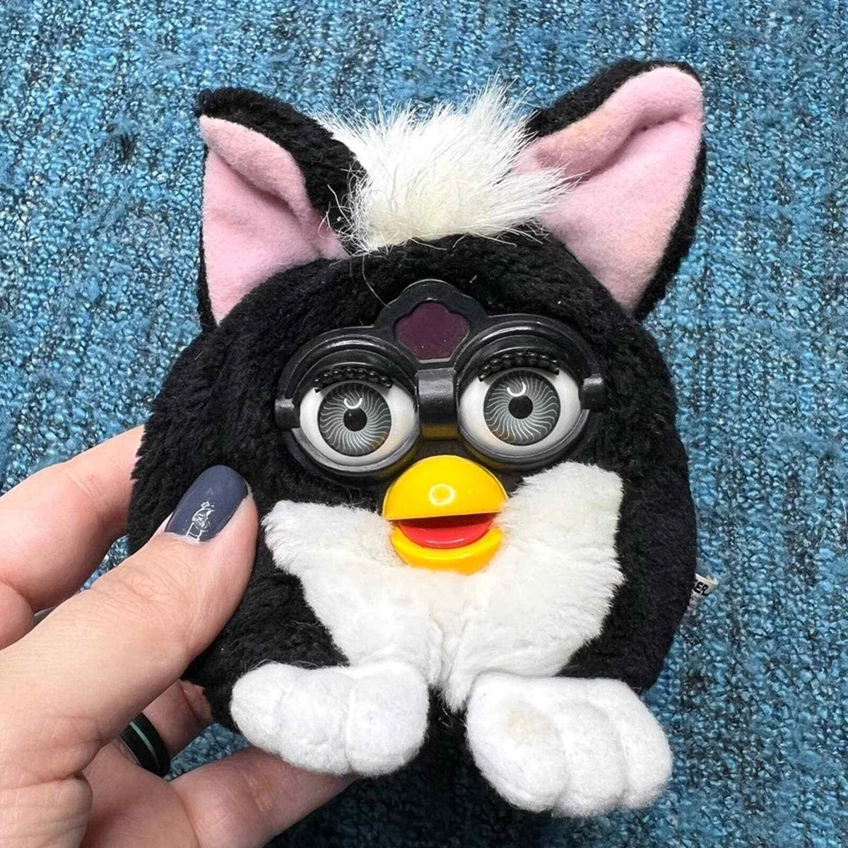 1999 Vintage Furby Buddies by Tiger Black White Plush Bean Bag Toy