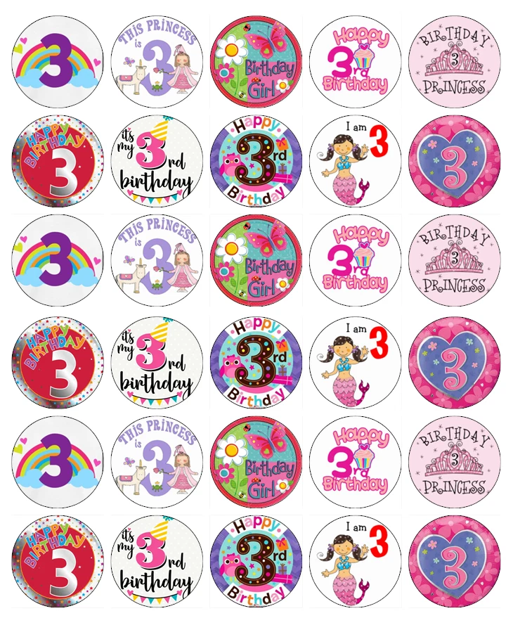 30x 3rd Anniversaire Rose Fille Cupcake Toppers Comestible Papier Gaufré Fairy - Photo 1/1