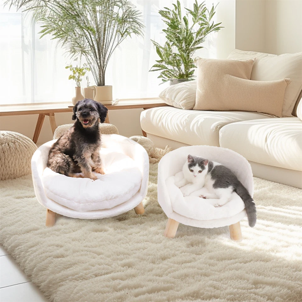 40/60CM Pet Sofa Bed for Small Dog Cat Half Round Soft Cushion Lounge Wood Legs - Image 3 of 4