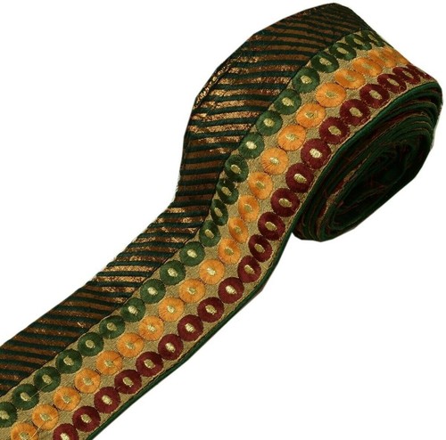 3" W Vintage Sari Border Indian Craft Trim Embroidered Ribbon Lace Multi Color - Picture 3 of 6