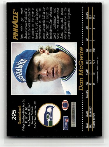 1993 Pinnacle #295 Dan McGwire (EX)(FTB) - Picture 2 of 2
