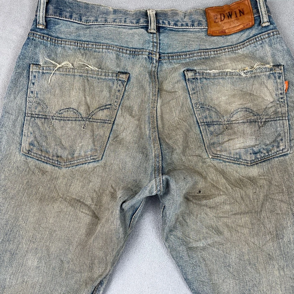 Pantalones de mezclilla Edwin para hombre 34x30 ribete japonés lavado sucio aplastados desgastados Foto 2 de 4