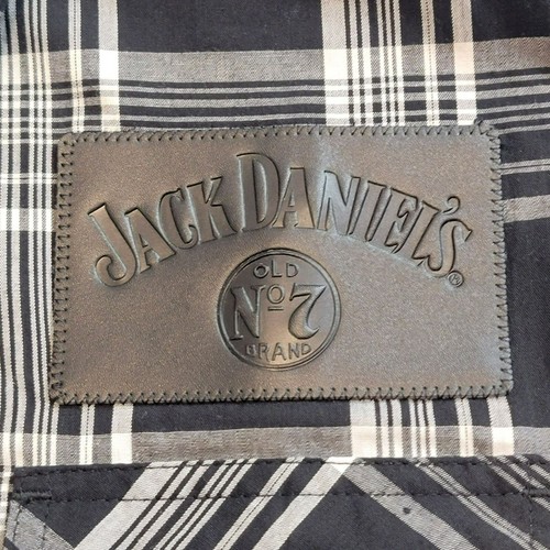 Jack Daniels Button Front Shirt, Men XL, Black & White Plaid, Logo Patch, SS,EUC - Picture 7 of 14