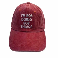 I’m Bob Doing Bob Things White print on Red Cap Hat Cotton Strap w Buckle