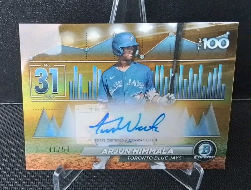 2024 Bowman Chrome Scouts Top 100 Arjun Nimmala Gold Auto 41/50