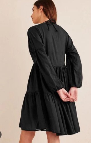 Boden Women’s 6 Relaxed Tiered Dress Black Cotton Beach Cover Up Coastal New - Picture 2 of 6