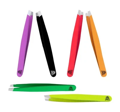 ARSUK Professional Black Hair Eyebrow Tweezers -Slanted Stainless Steel Beauty Tweezer