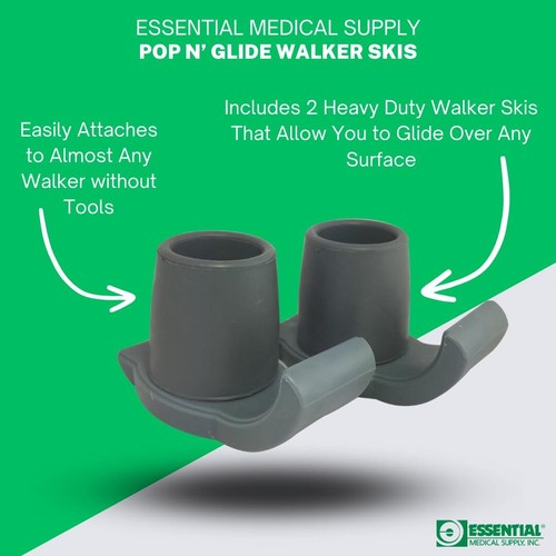 Essential Medical Supply Pop & Glide Easy Use Walker Ski Glides, 2 Pack - Uni... - Picture 2 of 5
