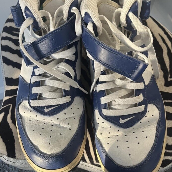 NIKE MENS SIZE 10 SHOES VTG AIR FORCE 1 MID BLUE - WHITE - GREEN 306352-144 Size 10.5 - Nike Air Force 1 Mid Blue and Green - 306352-144  main image 4