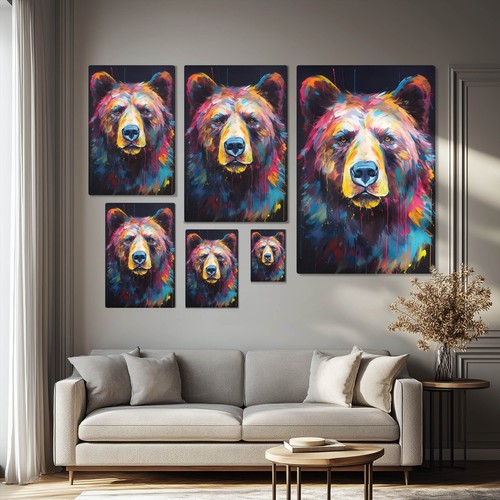 Arte de pared colorido con impresión de pintura de oso pardo sobre lienzo enmarcado, animales vida silvestre - Imagen 7 de 16