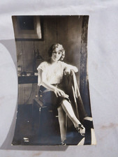 Vintage Black  White Photograph Pretty Lady Sitting 5.5 x 3.25