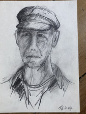 FRANZ EHMKE 1928-2018 DDR MALER PASTELL MANN GESICHT °SELTEN SELBSTPORTRÄT MÜTZE