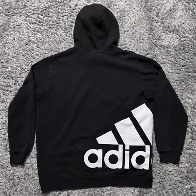 Vintage Adidas Mens Medium Pullover Hoodie Big Logo Double Sided Long Sleeve