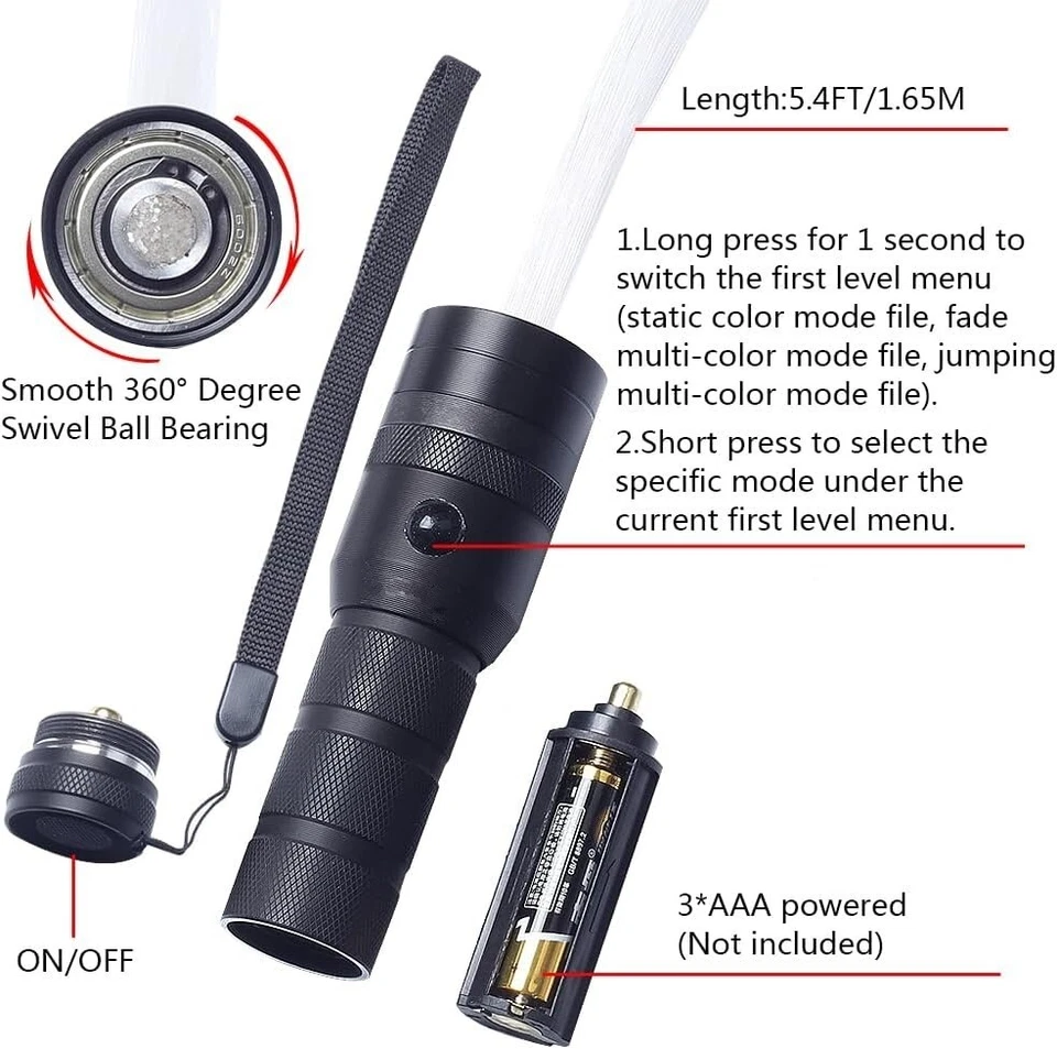 Luces LED De Fibra Optica Latigo Efecto De 40 Colores 360 De Baile Espacial NOVO - Imagem 2 de 4